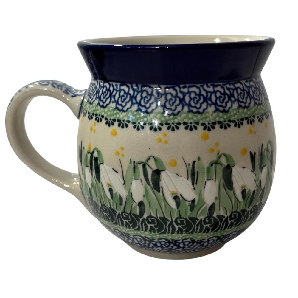 UNIKAT Poland Pottery‎ M. Starzyk Floral Bubble Mug Boleslawiec ID-200 Handmade